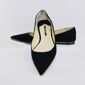 Zara Basic  Suede Flats with Gold Trim